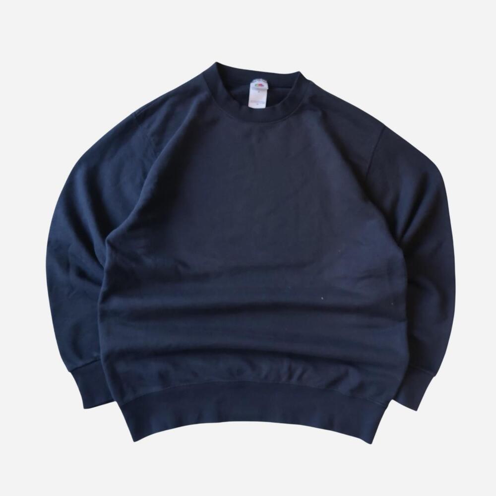 00s Fruit of the Loom Black/Navy Blank Crewneck Sweatshirt